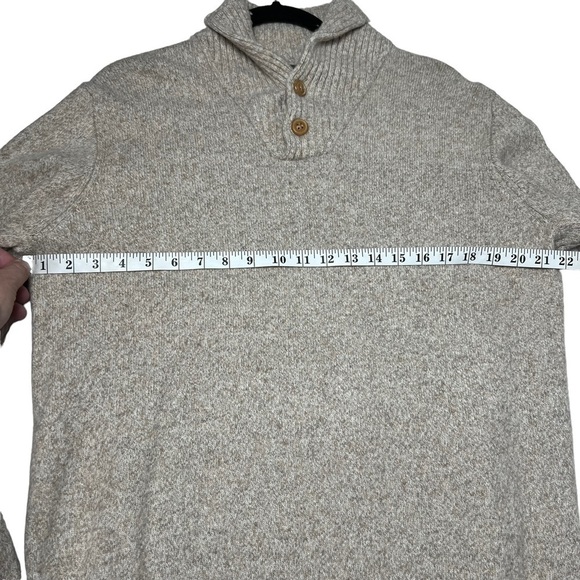 JCrew Sweater Mens Tan Collared Merino Wool Blend Mock Neck SZ L Henley Pullover - Picture 6 of 8